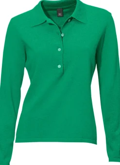 Basics|Pullover|heine Polopullover mit Knopfleiste grün