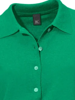 Basics|Pullover|heine Polopullover mit Knopfleiste grün