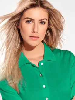 Basics|Pullover|heine Polopullover mit Knopfleiste grün