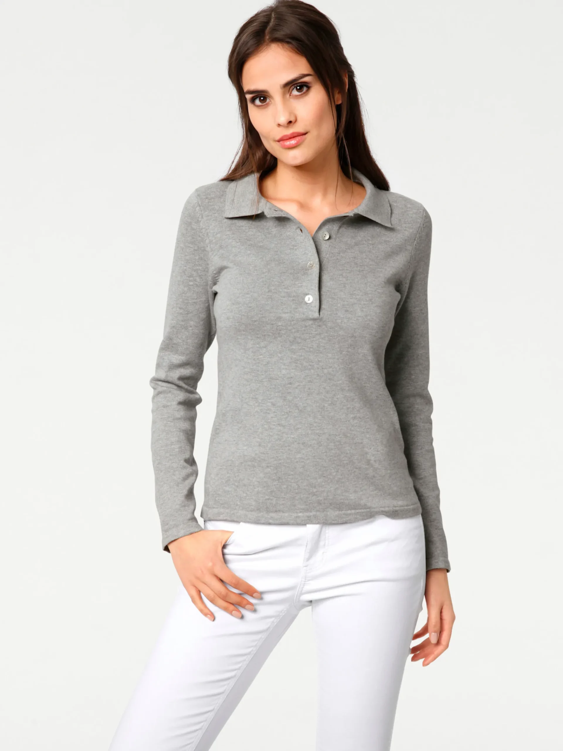 Pullover|heine Polopullover mit Knopfleiste grau-melange