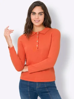 Basics|heine Polopullover mit Knopfleiste orange