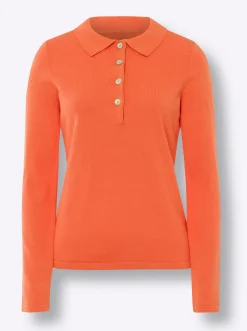 Basics|heine Polopullover mit Knopfleiste orange