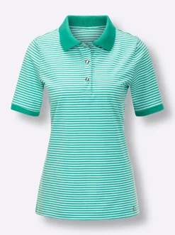 Shirts|CREATION L PREMIUM Poloshirt blaugrün-weiß-geringelt