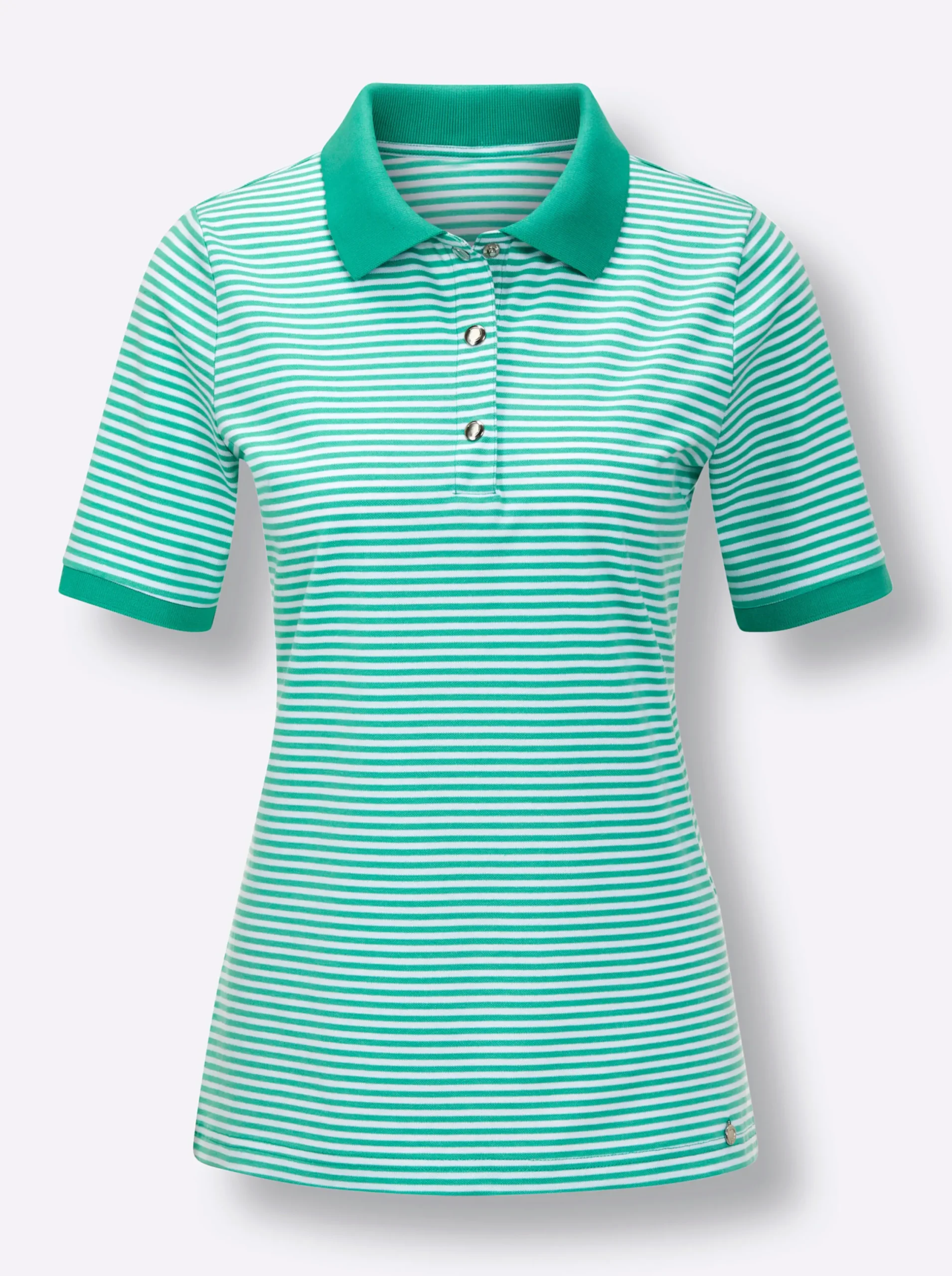 Shirts|CREATION L PREMIUM Poloshirt blaugrün-weiß-geringelt