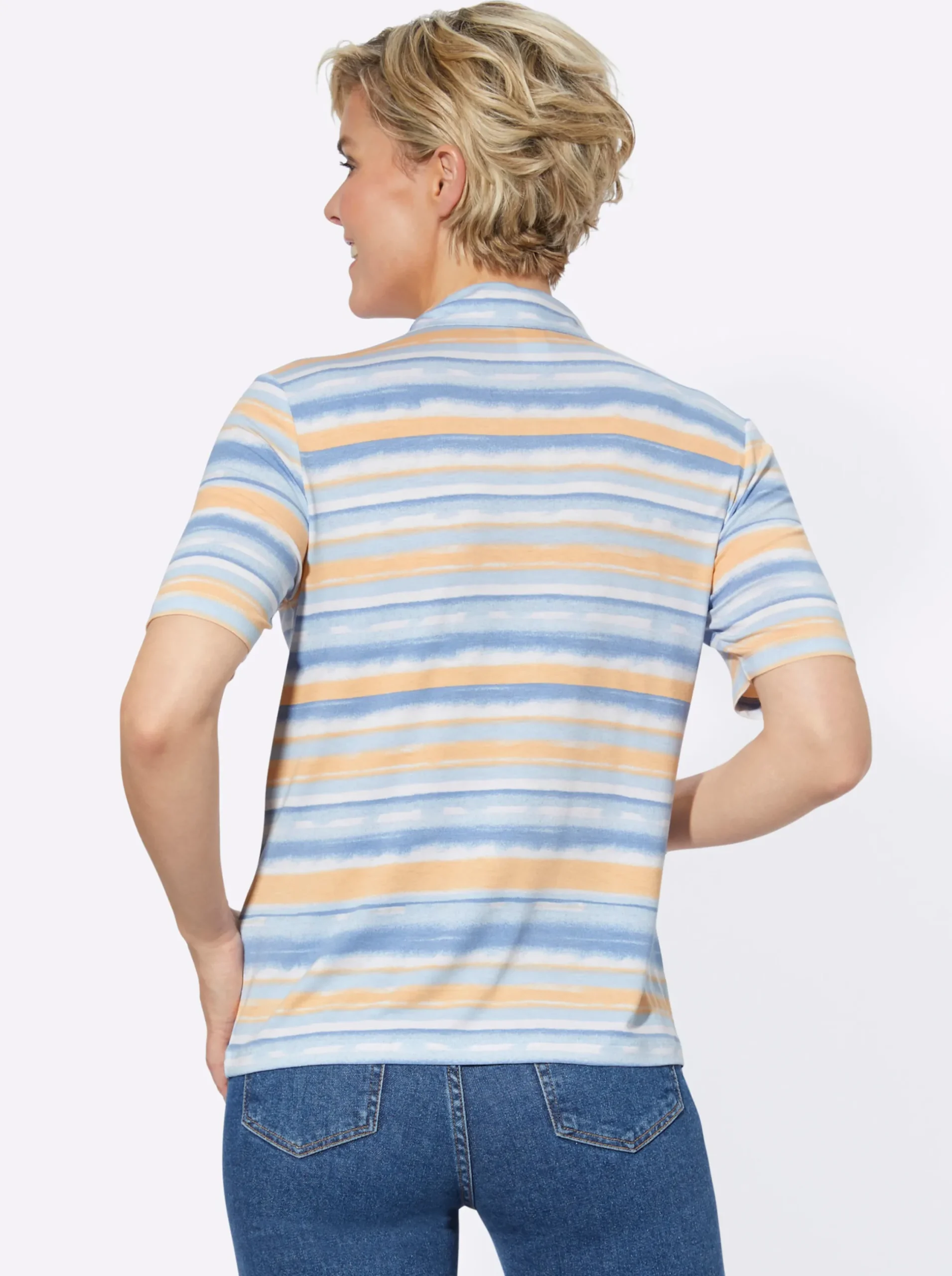 Shirts| Poloshirt eisblau-apricot-geringelt