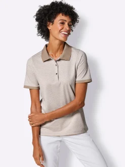 Shirts|CREATION L PREMIUM Poloshirt beige-weiß-geringelt
