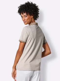 Shirts|CREATION L PREMIUM Poloshirt beige-weiß-geringelt