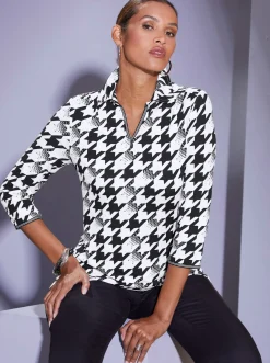 Shirts| Poloshirt schwarz-ecru-bedruckt