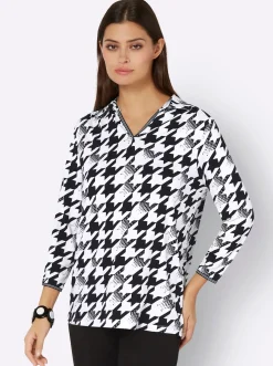 Shirts| Poloshirt schwarz-ecru-bedruckt