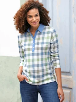 Shirts| Poloshirt im Karo-Dessin ecru-bleu-bedruckt
