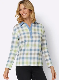 Shirts| Poloshirt im Karo-Dessin ecru-bleu-bedruckt