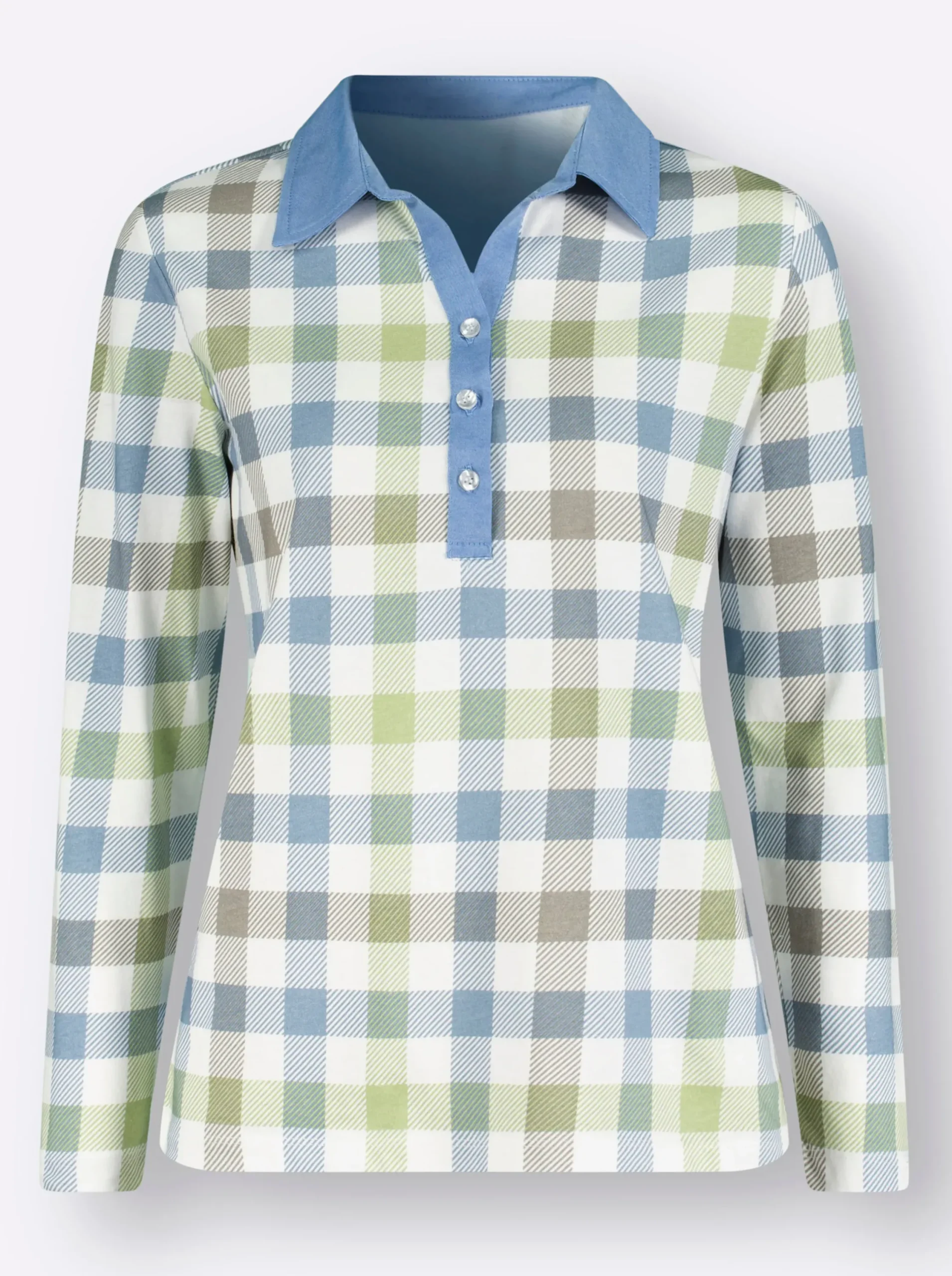 Shirts| Poloshirt im Karo-Dessin ecru-bleu-bedruckt