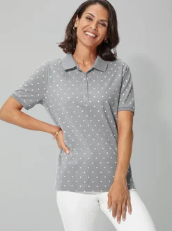 Shirts| Poloshirt in Pünktchen-Dessin grau-meliert-getupft