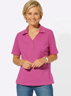 Shirts| Poloshirt mit Druckknopf-Leiste fuchsia