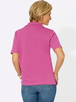 Shirts| Poloshirt mit Druckknopf-Leiste fuchsia