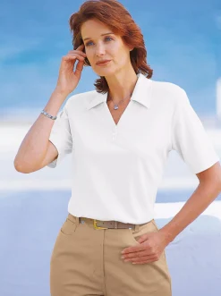 Basics|Shirts| Poloshirt mit Druckknopf-Leiste weiß