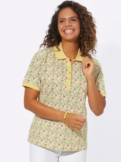 Shirts| Poloshirt mit Knopfleiste zitrone-fuchsia-bedruckt
