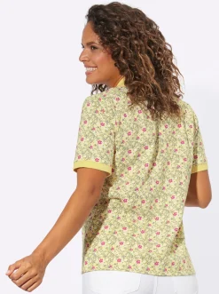 Shirts| Poloshirt mit Knopfleiste zitrone-fuchsia-bedruckt