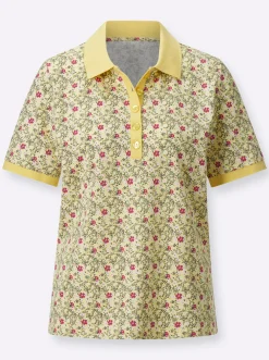 Shirts| Poloshirt mit Knopfleiste zitrone-fuchsia-bedruckt