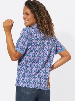 Shirts| Poloshirt mit Knopfleiste bleu-fuchsia-bedruckt