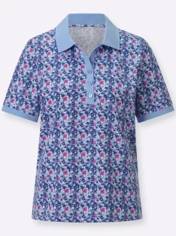 Shirts| Poloshirt mit Knopfleiste bleu-fuchsia-bedruckt