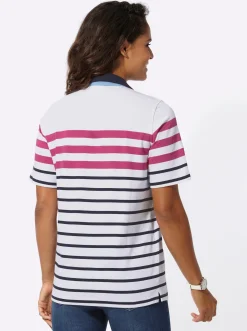 Shirts| Poloshirt mit kontrastfarbigem Kragen ecru-fuchsia-geringelt