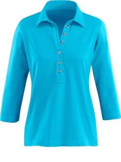 Shirts| Poloshirt mit langer Knopfleiste aqua