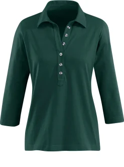 Shirts| Poloshirt mit langer Knopfleiste tannengrün