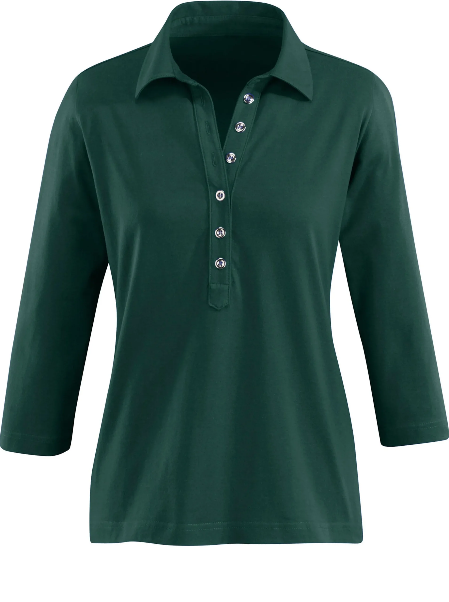 Shirts| Poloshirt mit langer Knopfleiste tannengrün