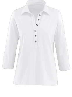 Shirts| Poloshirt mit langer Knopfleiste weiß