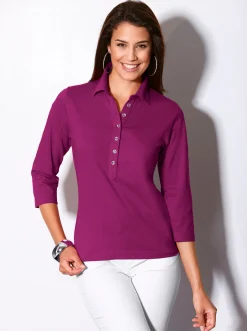 Shirts| Poloshirt mit langer Knopfleiste fuchsia