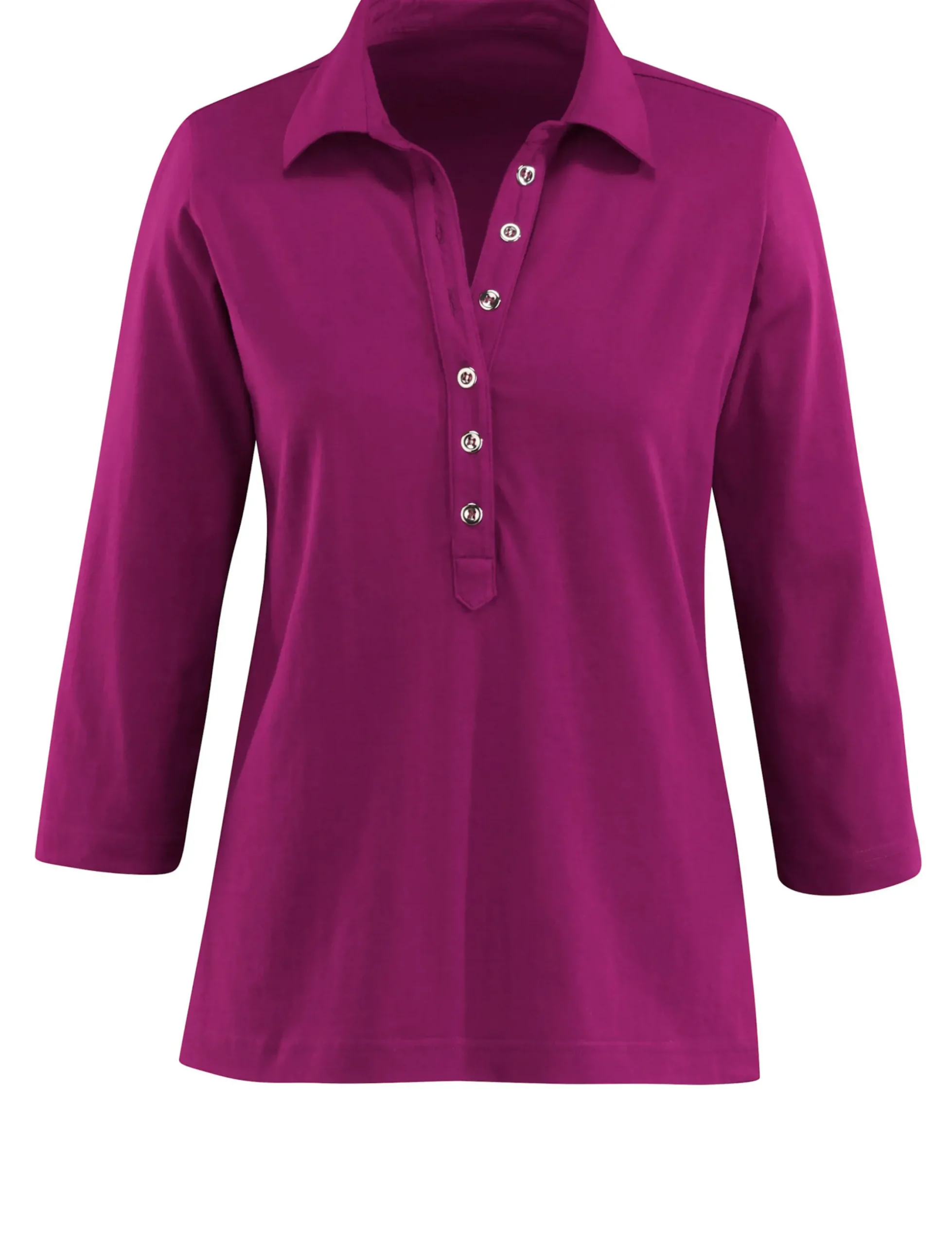 Shirts| Poloshirt mit langer Knopfleiste fuchsia