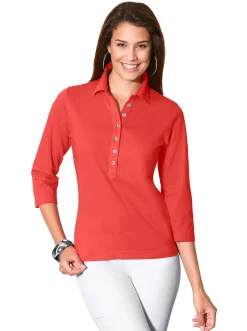 Shirts| Poloshirt mit langer Knopfleiste korallenrot