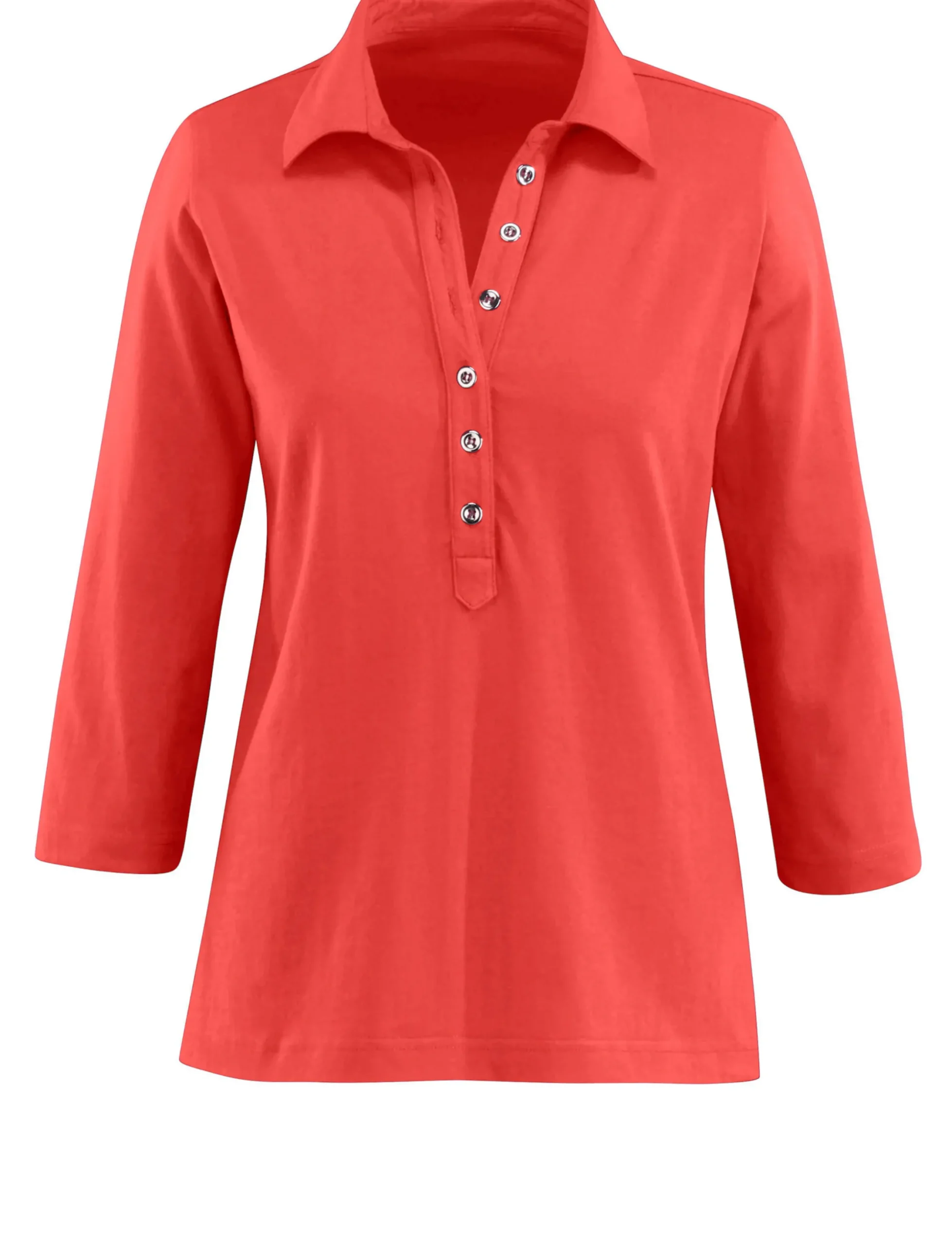 Shirts| Poloshirt mit langer Knopfleiste korallenrot