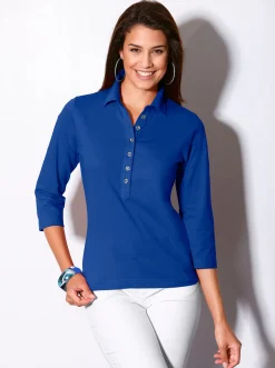 Shirts| Poloshirt mit langer Knopfleiste royalblau