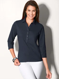 Shirts| Poloshirt mit langer Knopfleiste marine