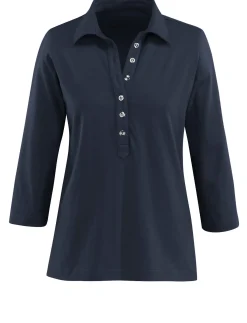 Shirts| Poloshirt mit langer Knopfleiste marine