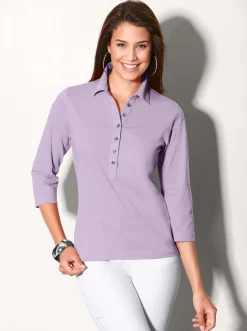 Shirts| Poloshirt mit langer Knopfleiste flieder