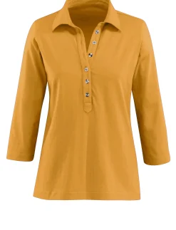 Shirts| Poloshirt mit langer Knopfleiste maisgelb