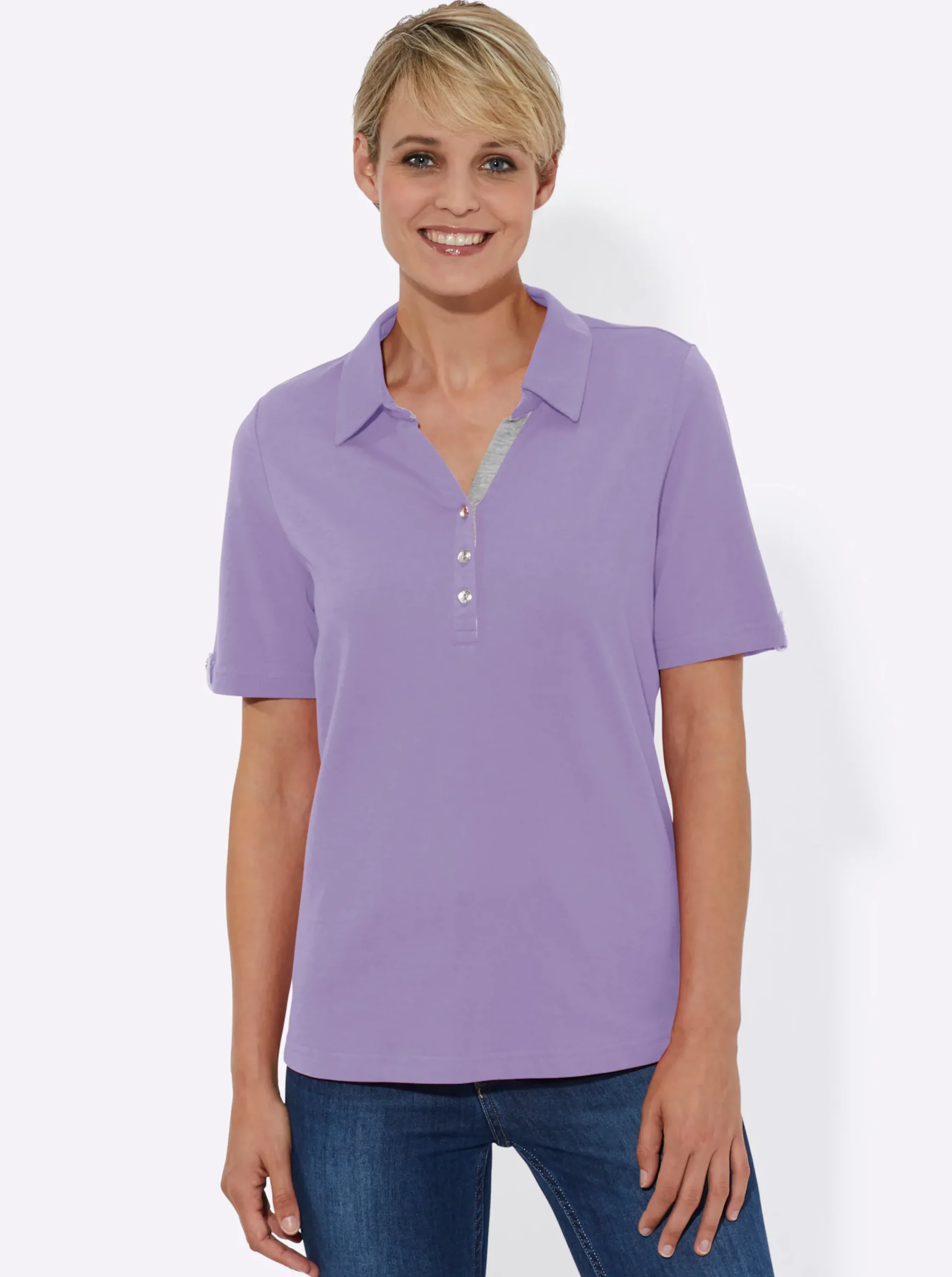 Shirts| Poloshirt mit Zierriegel flieder