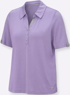 Shirts| Poloshirt mit Zierriegel flieder