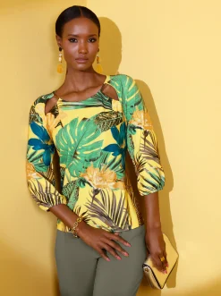 Shirts| Print-Shirt gelb-khaki-bedruckt