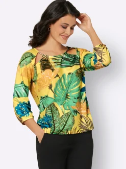 Shirts| Print-Shirt gelb-khaki-bedruckt