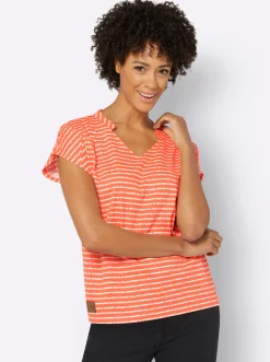 Shirts| Print-Shirt orange-ecru-geringelt