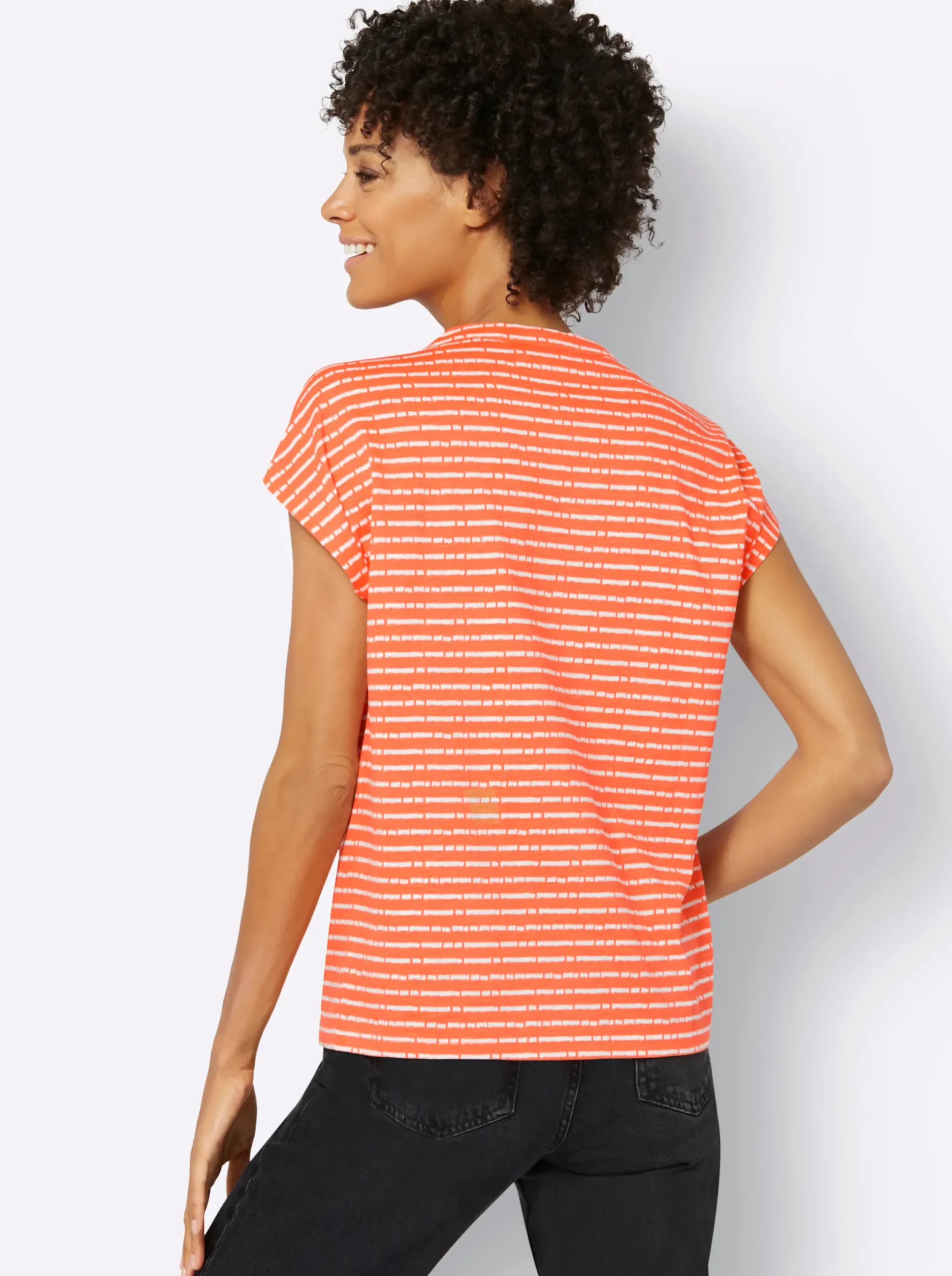 Shirts| Print-Shirt orange-ecru-geringelt