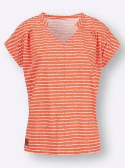 Shirts| Print-Shirt orange-ecru-geringelt