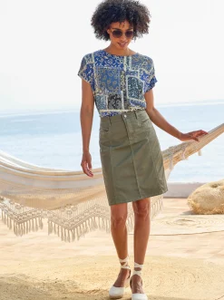Shirts|heine Print-Shirt jeansblau-grün-bedruckt