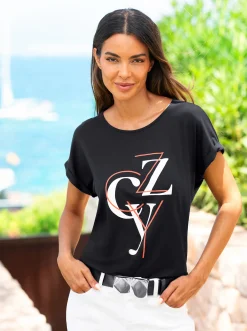 Shirts|heine Print-Shirt schwarz-ecru-bedruckt