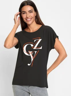 Shirts|heine Print-Shirt schwarz-ecru-bedruckt