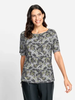 Shirts| Print-Shirt khaki-lindgrün-bedruckt
